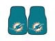 Carpet Front Floor Mats with Miami Dolphins Logo; Aqua (Universal; Some Adaptation May Be Required)