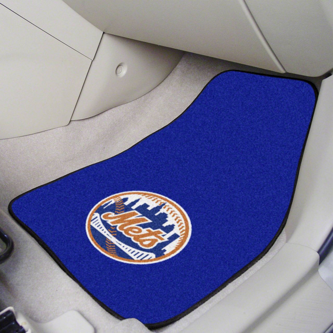 Camaro Carpet Front Floor Mats with New York Mets Logo; Blue (Universal