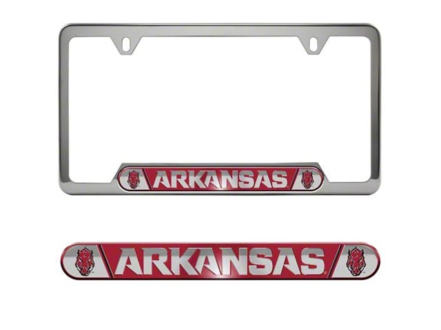 Embossed License Plate Frame with University of Arkansas Logo; Cardinal (Universal; Some Adaptation May Be Required)