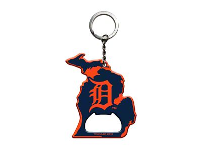Keychain Bottle Opener with Detroit Tigers Logo; Blue and Orange
