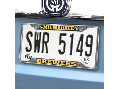 License Plate Frame with Milwaukee Brewers Logo; Navy (Universal; Some Adaptation May Be Required)