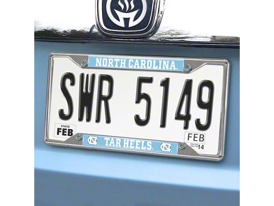 License Plate Frame with University of North Carolina Logo; Chrome (Universal; Some Adaptation May Be Required)