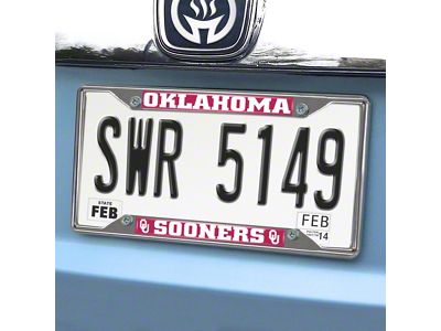 License Plate Frame with University of Oklahoma Logo; Chrome (Universal; Some Adaptation May Be Required)