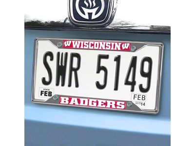 License Plate Frame with University of Wisconsin Logo; Chrome (Universal; Some Adaptation May Be Required)