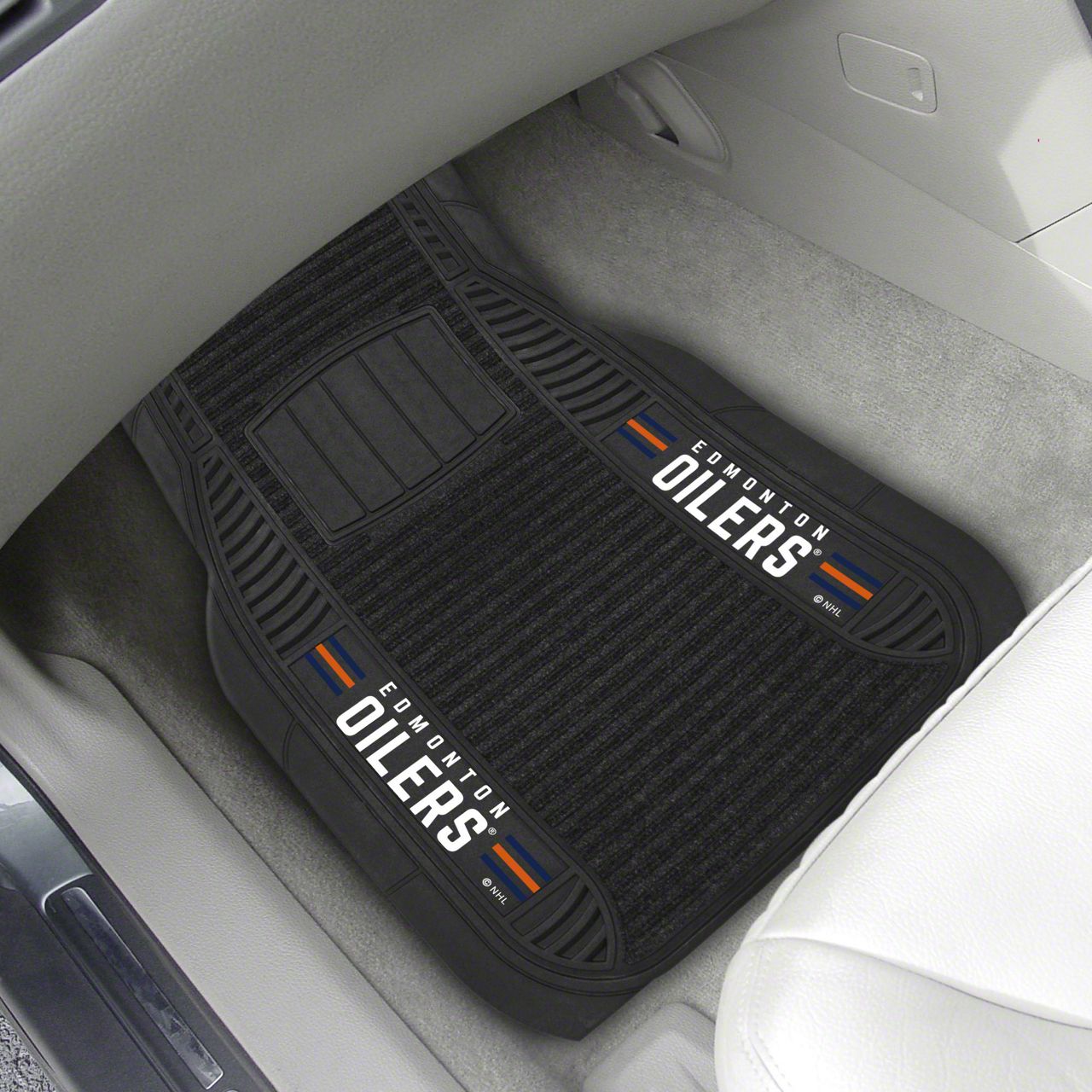 Camaro Molded Front Floor Mats with Edmonton Oilers Logo (Universal; Some Adaptation May Be