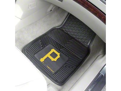 Vinyl Front Floor Mats with Pittsburgh Pirates Logo; Black (Universal; Some Adaptation May Be Required)