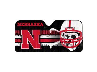 Windshield Sun Shade with University of Nebraska Logo; Black (Universal; Some Adaptation May Be Required)