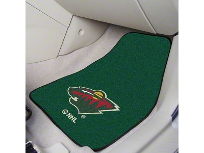 Carpet Front Floor Mats with Minnesota Wild Logo; Green (Universal; Some Adaptation May Be Required)