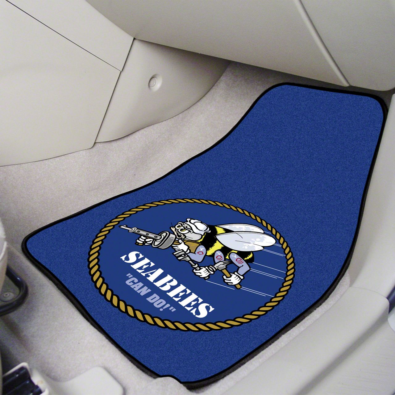 Challenger Carpet Front Floor Mats with U.S. Navy Logo; Blue