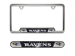 Embossed License Plate Frame with Baltimore Ravens Logo; Black (Universal; Some Adaptation May Be Required)