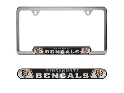 Embossed License Plate Frame with Cincinnati Bengals Logo; Black (Universal; Some Adaptation May Be Required)