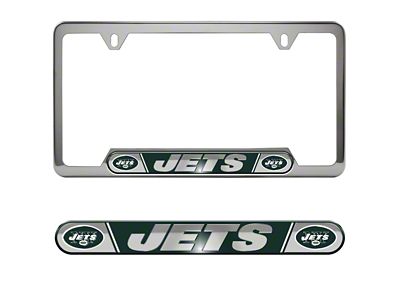 Embossed License Plate Frame with New York Jets Logo; Green (Universal; Some Adaptation May Be Required)
