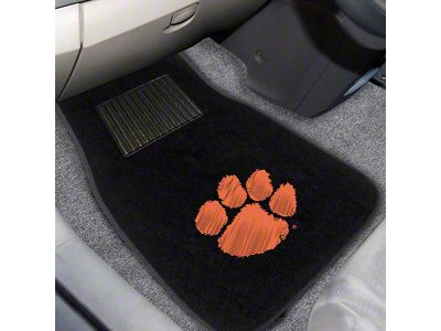 Embroidered Front Floor Mats with Clemson University Logo; Black (Universal; Some Adaptation May Be Required)