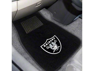 Embroidered Front Floor Mats with Las Vegas Raiders Logo; Black (Universal; Some Adaptation May Be Required)