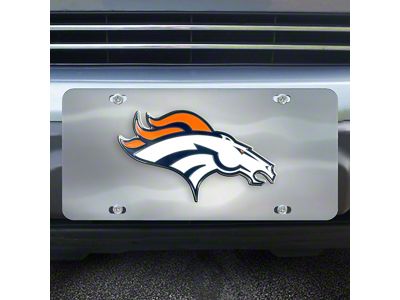 License Plate with Denver Broncos Logo; Stainless Steel (Universal; Some Adaptation May Be Required)