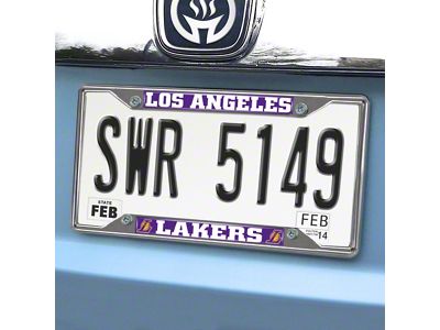 License Plate Frame with Los Angeles Lakers Logo; Chrome (Universal; Some Adaptation May Be Required)