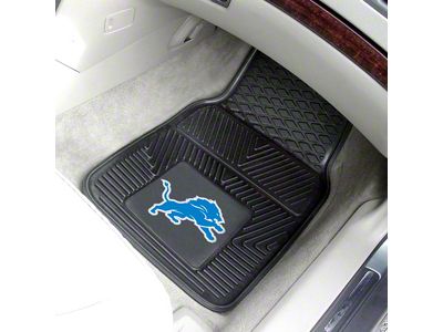 Vinyl Front Floor Mats with Detroit Lions Logo; Black (Universal; Some Adaptation May Be Required)