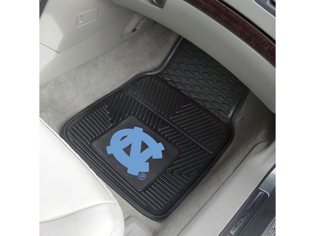 Vinyl Front Floor Mats with University of North Carolina Logo; Black (Universal; Some Adaptation May Be Required)