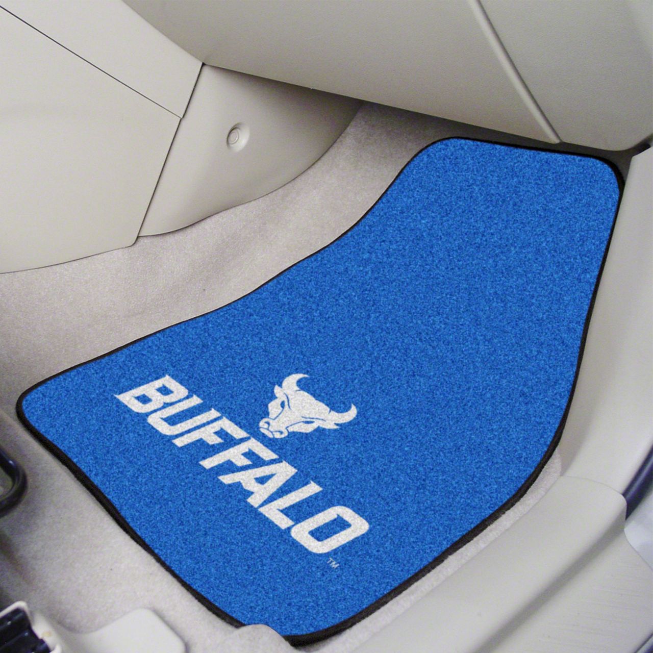 Charger Carpet Front Floor Mats with University of Buffalo Logo; Blue