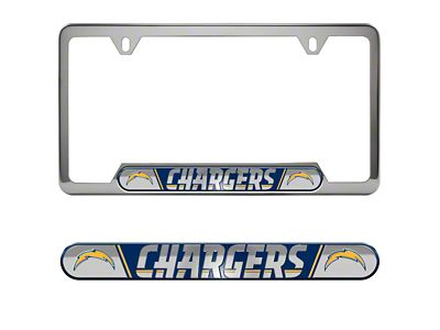 Embossed License Plate Frame with Los Angeles Chargers Logo; Blue (Universal; Some Adaptation May Be Required)