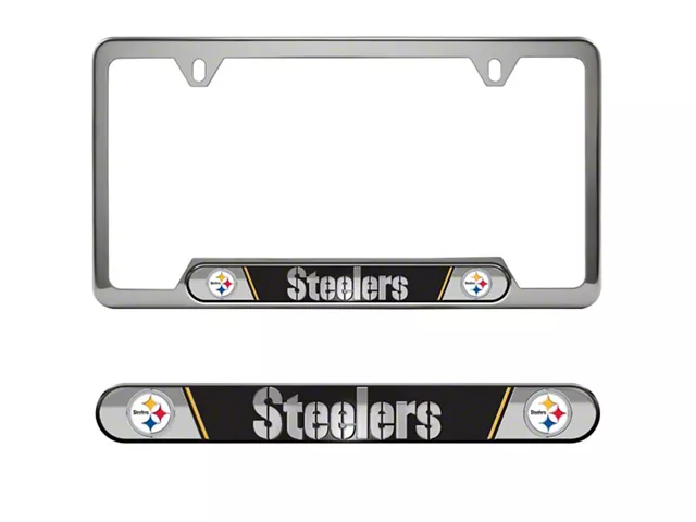 Embossed License Plate Frame with Pittsburgh Steelers Logo; Black (Universal; Some Adaptation May Be Required)