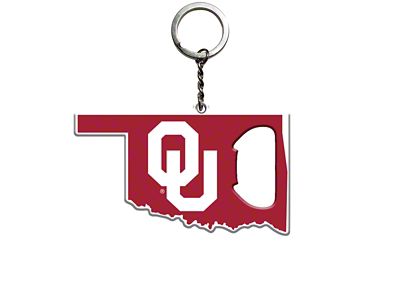 Keychain Bottle Opener with University of Oklahoma Logo; Crimson