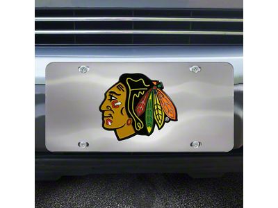 License Plate with Chicago Blackhawks Logo; Stainless Steel (Universal; Some Adaptation May Be Required)