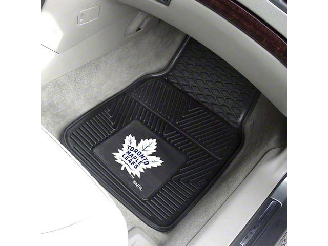 Vinyl Front Floor Mats with Toronto Maple Leafs Logo; Black (Universal; Some Adaptation May Be Required)