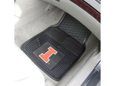 Vinyl Front Floor Mats with University of Illinois Logo; Black (Universal; Some Adaptation May Be Required)