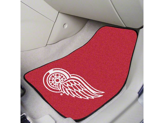 Carpet Front Floor Mats with Detroit Red Wings Logo; Red (Universal; Some Adaptation May Be Required)