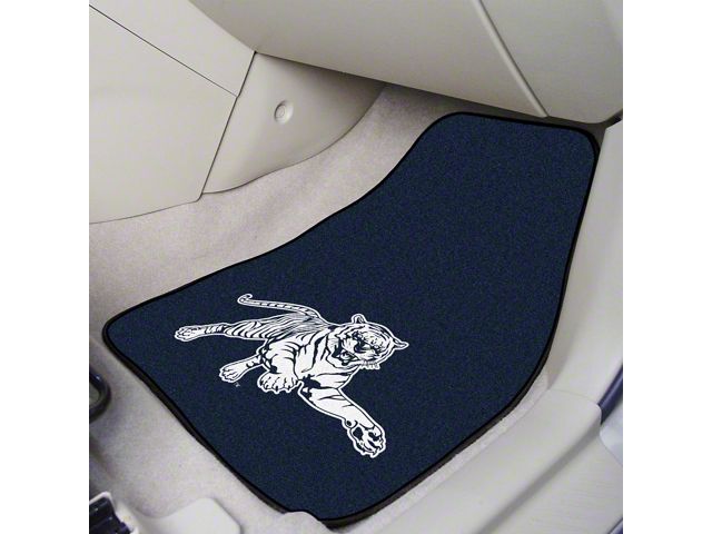 Carpet Front Floor Mats with Jackson State University Logo; Navy (Universal; Some Adaptation May Be Required)
