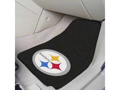 Carpet Front Floor Mats with Pittsburgh Steelers Logo; Black (Universal; Some Adaptation May Be Required)