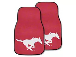 Carpet Front Floor Mats with SMU Logo; Red (Universal; Some Adaptation May Be Required)