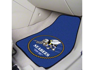 Carpet Front Floor Mats with U.S. Navy Logo; Blue (Universal; Some Adaptation May Be Required)