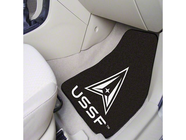 Carpet Front Floor Mats with U.S. Space Force Logo; Black (Universal; Some Adaptation May Be Required)
