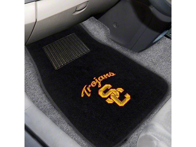 Embroidered Front Floor Mats with University of Southern California Logo; Black (Universal; Some Adaptation May Be Required)