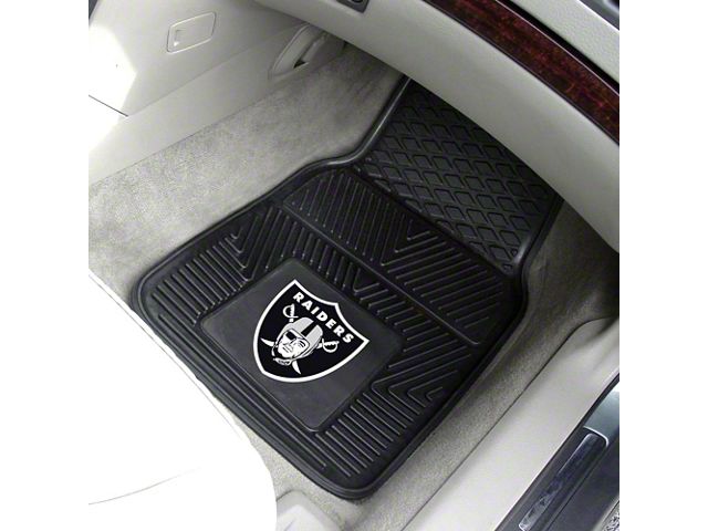 Vinyl Front Floor Mats with Las Vegas Raiders Logo; Black (Universal; Some Adaptation May Be Required)