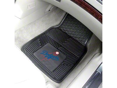 Vinyl Front Floor Mats with Los Angeles Dodgers Logo; Black (Universal; Some Adaptation May Be Required)