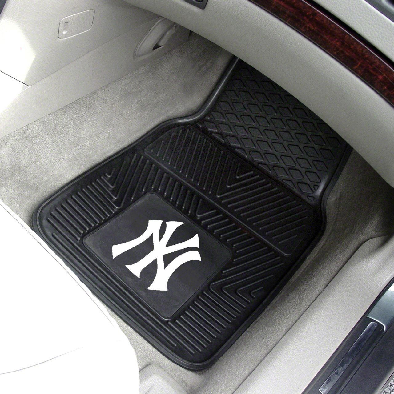 Mustang Vinyl Front Floor Mats with New York Yankees Logo; Black - Main Image
