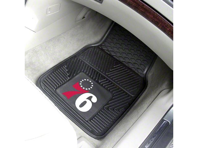 Vinyl Front Floor Mats with Philadelphia 76ers Logo; Black (Universal; Some Adaptation May Be Required)
