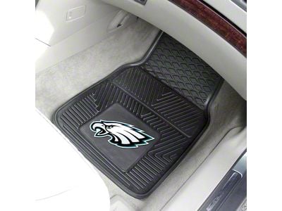 Vinyl Front Floor Mats with Philadelphia Eagles Logo; Black (Universal; Some Adaptation May Be Required)