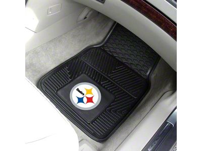 Vinyl Front Floor Mats with Pittsburgh Steelers Logo; Black (Universal; Some Adaptation May Be Required)
