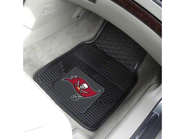 Vinyl Front Floor Mats with Tampa Bay Buccaneers Logo; Black (Universal; Some Adaptation May Be Required)