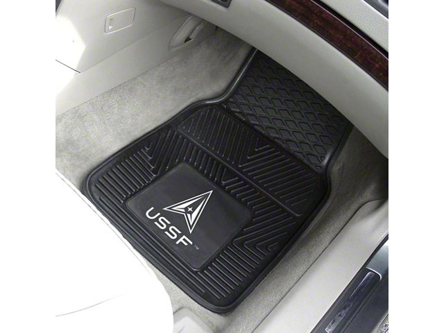 Vinyl Front Floor Mats with U.S. Space Force Logo; Black (Universal; Some Adaptation May Be Required)