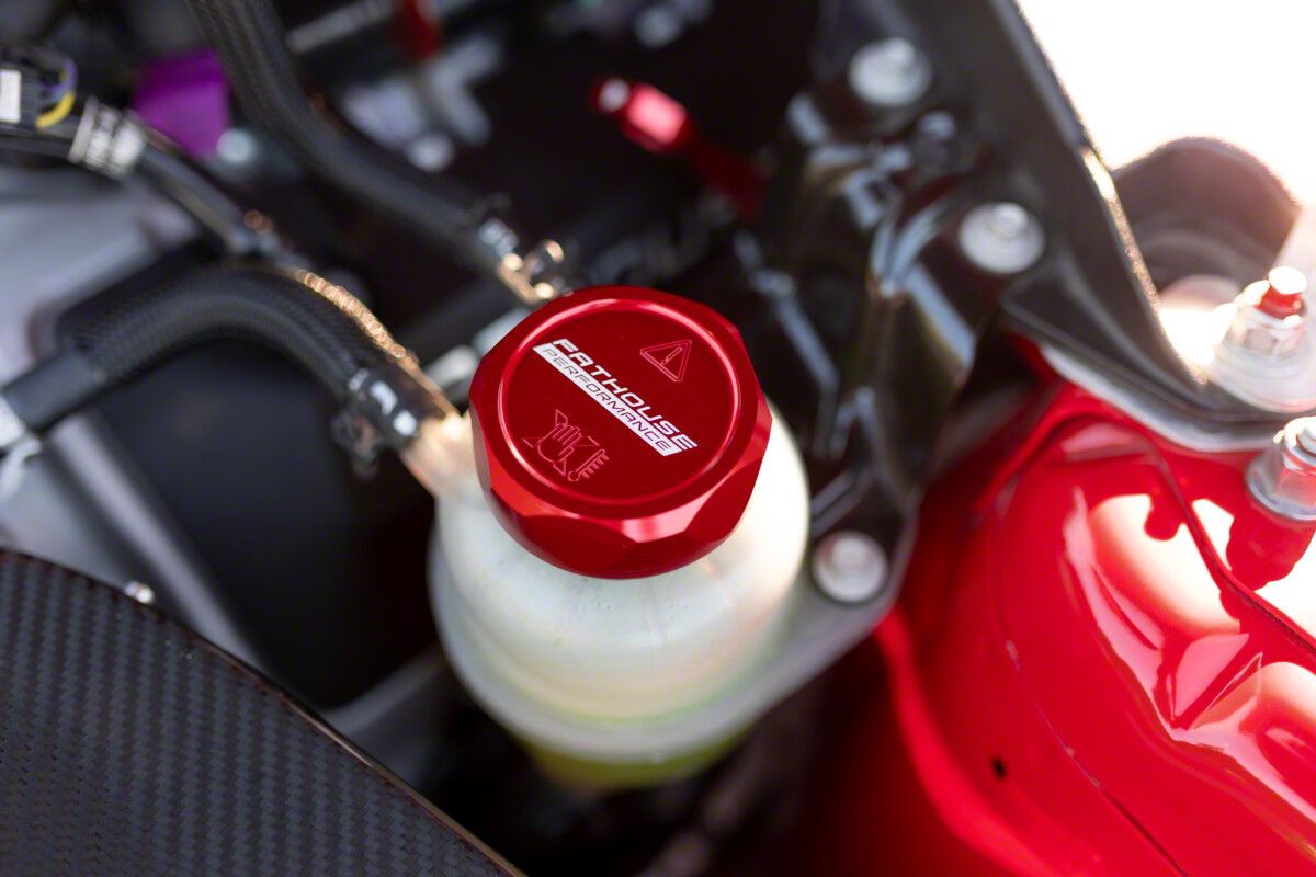 Fathouse Performance Mustang Billet Coolant Cap; Red FP-CC