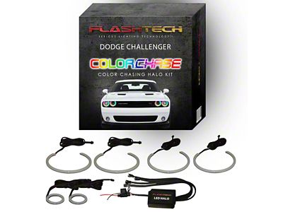 Flashtech ColorChase External Waterproof LED Halo Headlight and Fog Light Kit; RGB (15-23 Challenger)