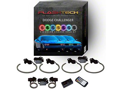 Flashtech V.3 Fusion Color Change External Waterproof LED Halo Headlight and Fog Light Kit; RGB (08-14 Challenger)