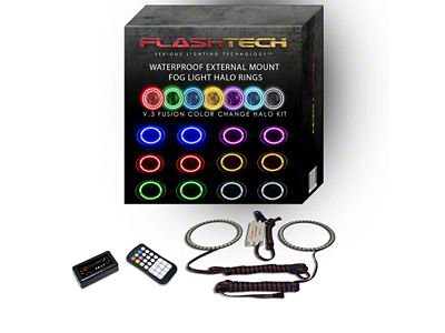 Flashtech V.3 Fusion Color Change External Waterproof LED Halo Fog Light Kit; RGB (06-10 Charger)