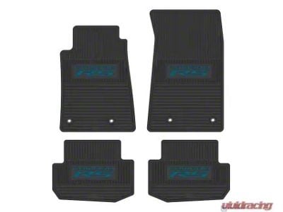Factory Floorpan Fit Custom Vintage Scene Front and Rear Floor Mats with Dark Blue Camaro RS Insert; Black (10-15 Camaro)