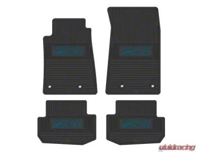 Factory Floorpan Fit Custom Vintage Scene Front and Rear Floor Mats with Dark Blue Camaro Z/28 Insert; Black (10-15 Camaro)